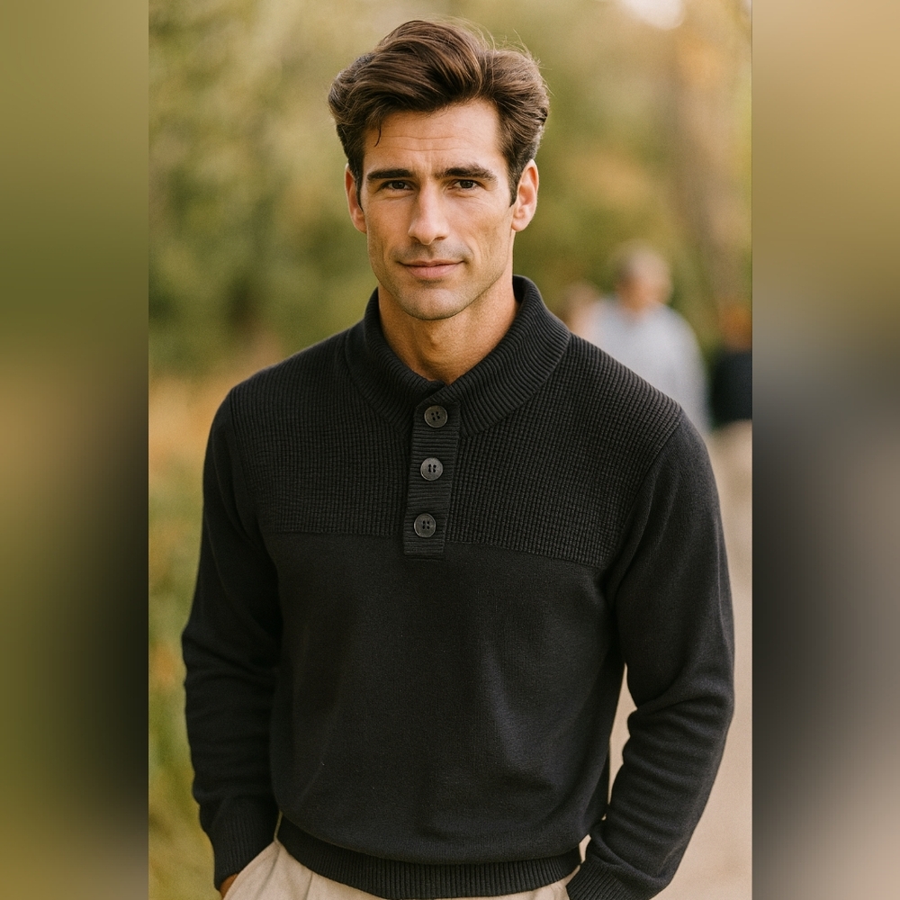 Club Room Mens Black Mock Neck Sweater Medium 100 Cotton Classic Minimalist Prep